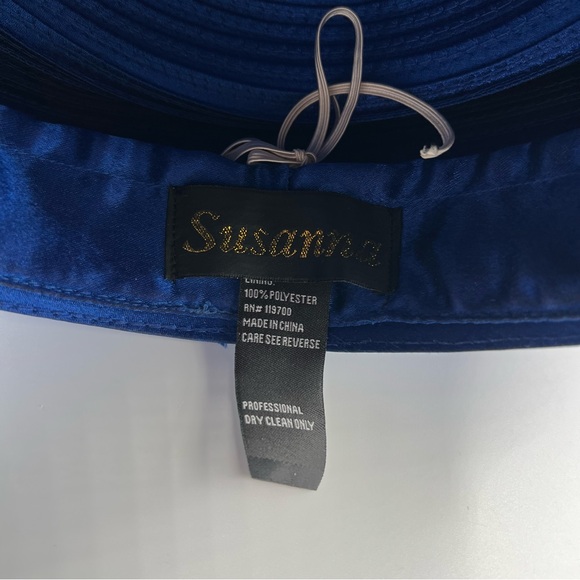 Susanna Elegant Blue Church, Derby Hat with Meshing and Rhinestone Accents main image 7